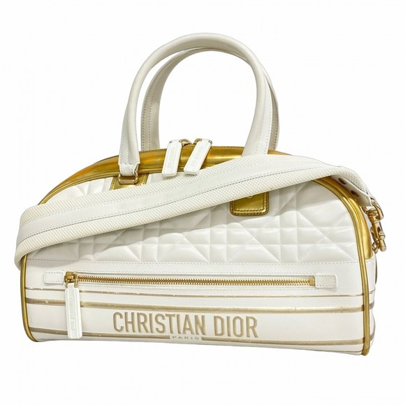 CHRISTIAN DIOR Handbags - Christian Dior Cannage Bowling Bag in White, Gold, and Champagne Leather for ...